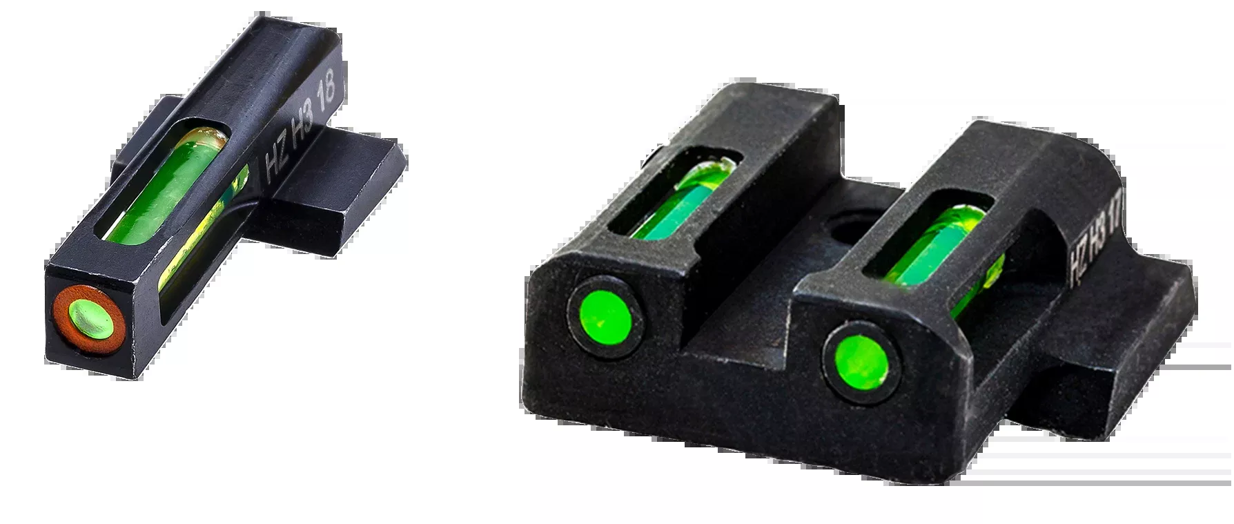 HiViz LiteWave H3 Sight Set for S&W Shield - Green Tritium Orange Outline Front / Green Fiber Optic Rear