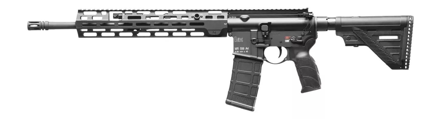 HK 81001033 MR556 A4 5.56x45mm 10+1 16.50″ Black Barrel, Black Receiver w/Picatinny Rail, Black Polymer Stock, Black Polymer Grip, Ambidextrous