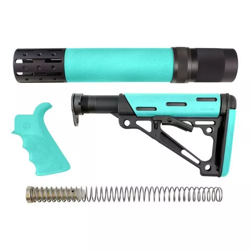 Hogue 13478 OverMolded 3-Piece Kit AR-15 Stock & Forend Rubber Black/Aqua