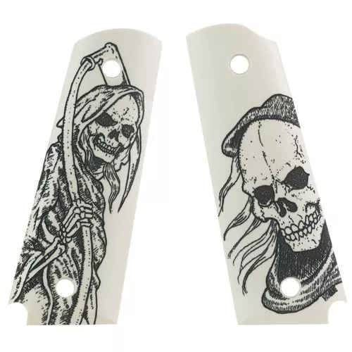 Hogue 45026 Scrimshaw Grip Grim Reaper 1911 Government Polymer Ivory