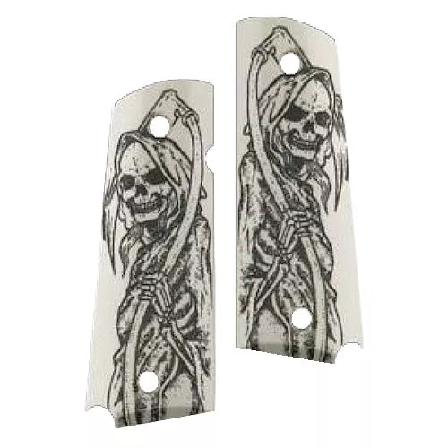 Hogue 45029 Scrimshaw Grip Grim Reaper 1911 Government w/Ambidextrous Safety Polymer Ivory
