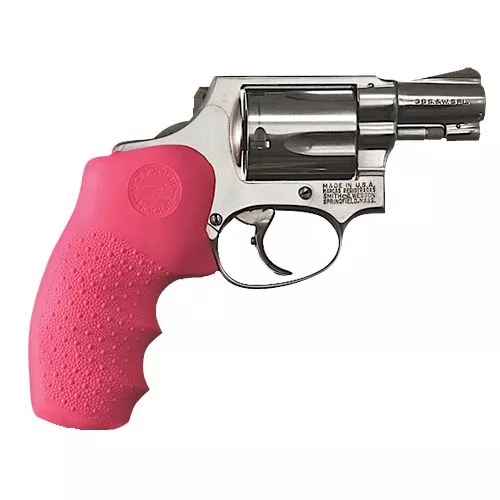 Hogue 60007 Monogrip with Finger Grooves Grip S&W J Frame w/Round Butt Rubber Pink