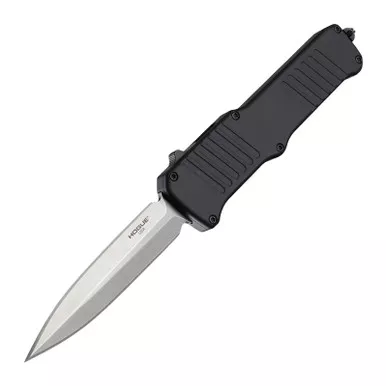 Hogue Incursion OTF 3.90" 154CM Stone Tumbled Double Edge Plain Blade Matte Black Aluminum Handle Knife - 54060