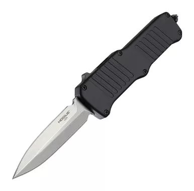 Hogue Mini Incursion OTF 3.10" 154CM Stone Tumbled Double Edge Plain Blade Matte Black Aluminum Handle Knife - 54070