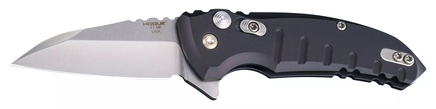 Hogue X1 MicroFlip 2.75" Wharncliffe Folding Knife - CPM-154 Plain Edge / Matte Black Aluminum