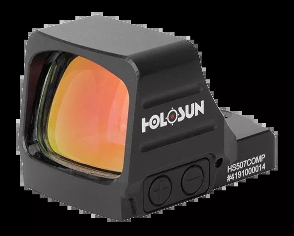 Holosun HS507COMP-GD 1x 1.1"x0.87" 2 MOA Gold Dot/8-20-32 MOA Circle Multi-Reticle Reflex Sight - Black Anodized