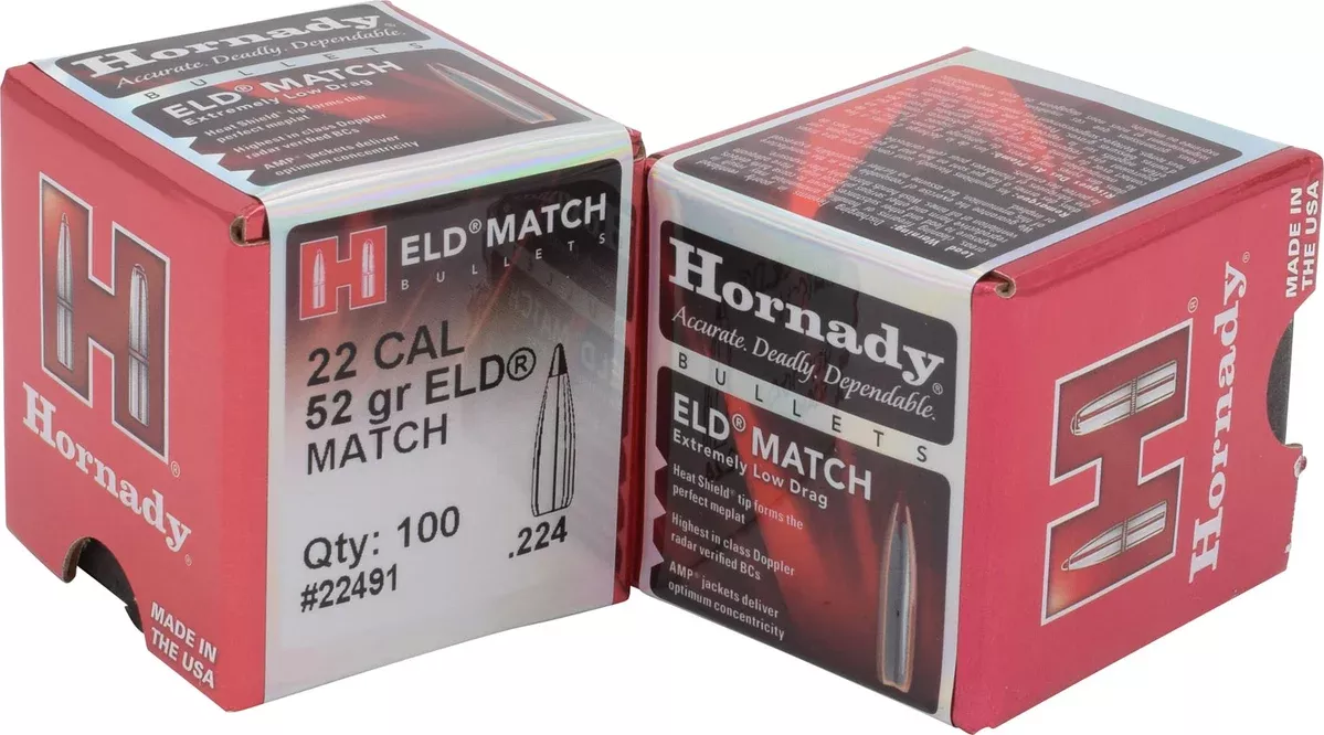 Hornady 22491 ELD Match22 Cal .224 52 gr Extremely Low Drag Match 100 Per Box/ 40 Case