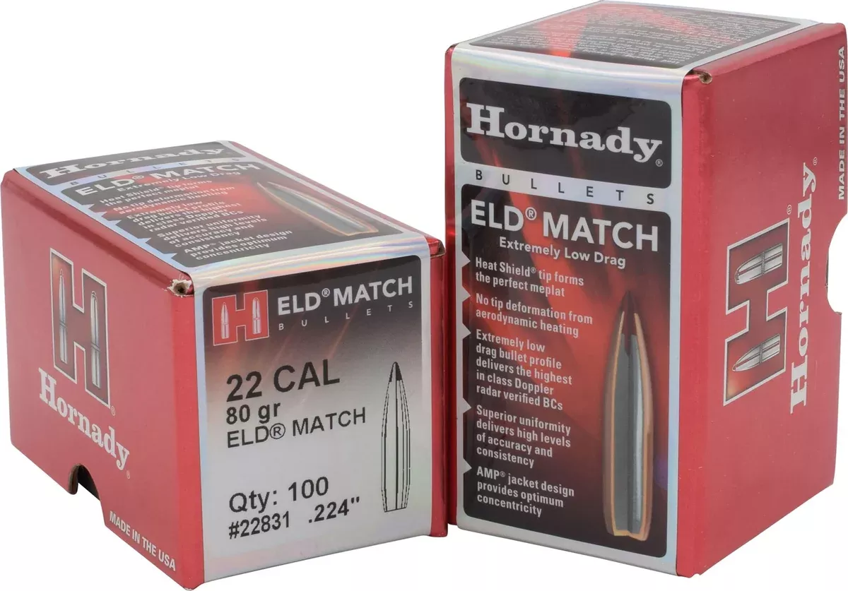 Hornady 22831 ELD Match22 Cal .224 80 gr Extremely Low Drag Match 100 Per Box/ 25 Case