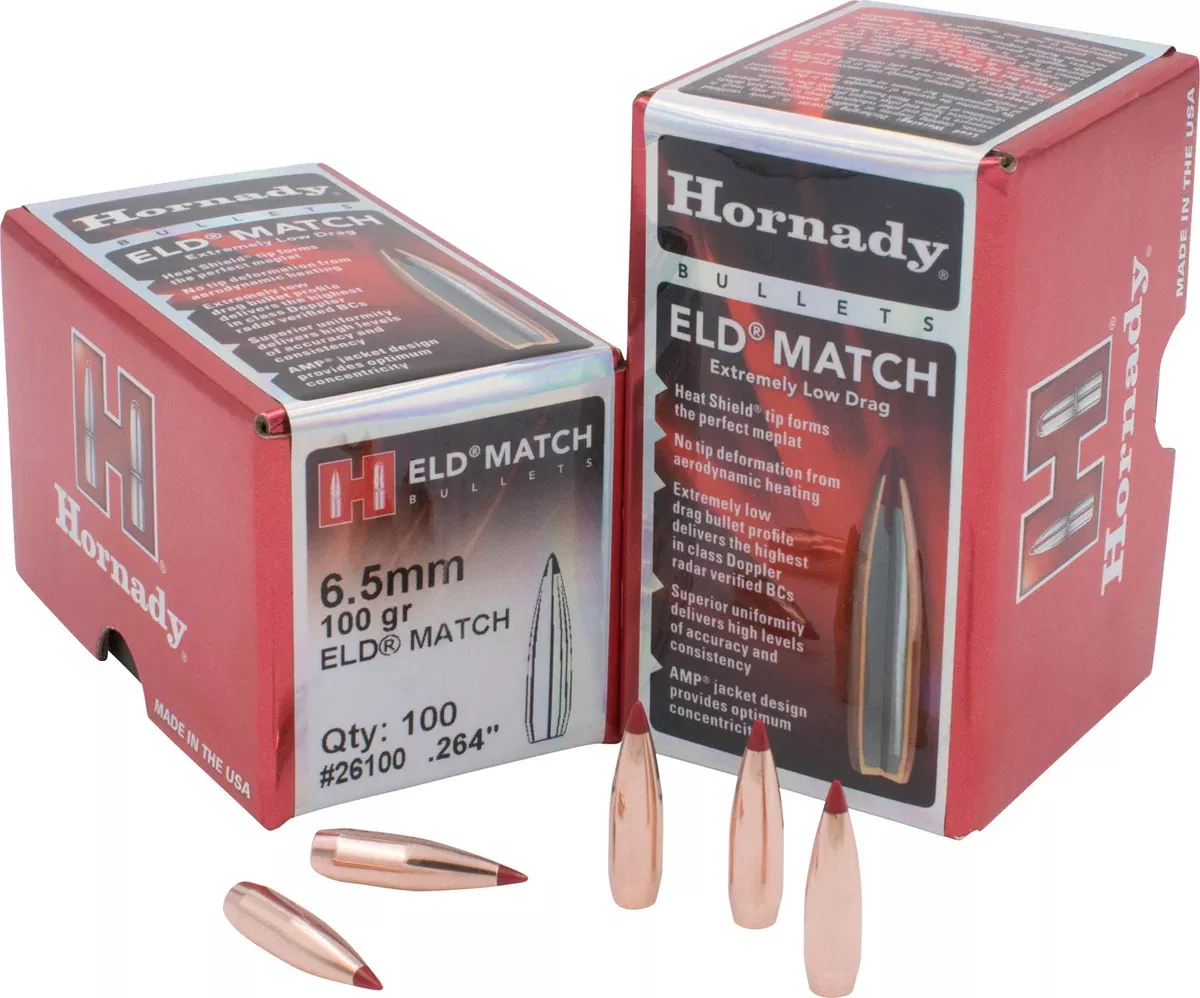 Hornady 26100 ELD Match6.5mm .264 100 gr Extremely Low Drag Match 100 Per Box/ 25 Case