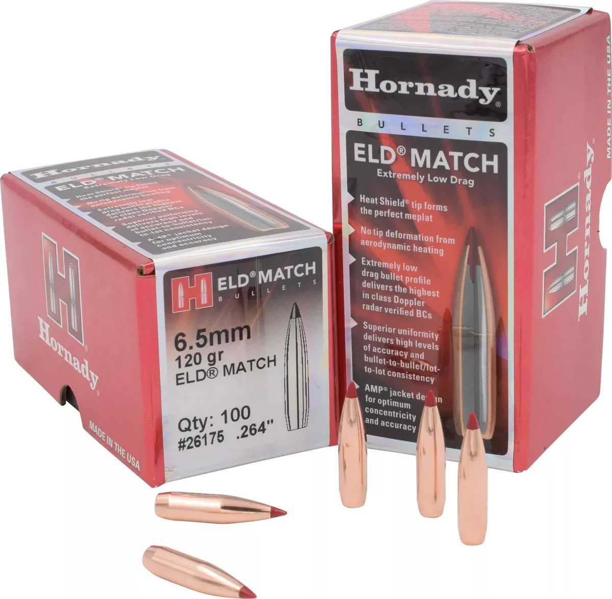 Hornady 26175 ELD Match6.5mm .264 120 gr Extremely Low Drag Match 100 Per Box/ 25 Case