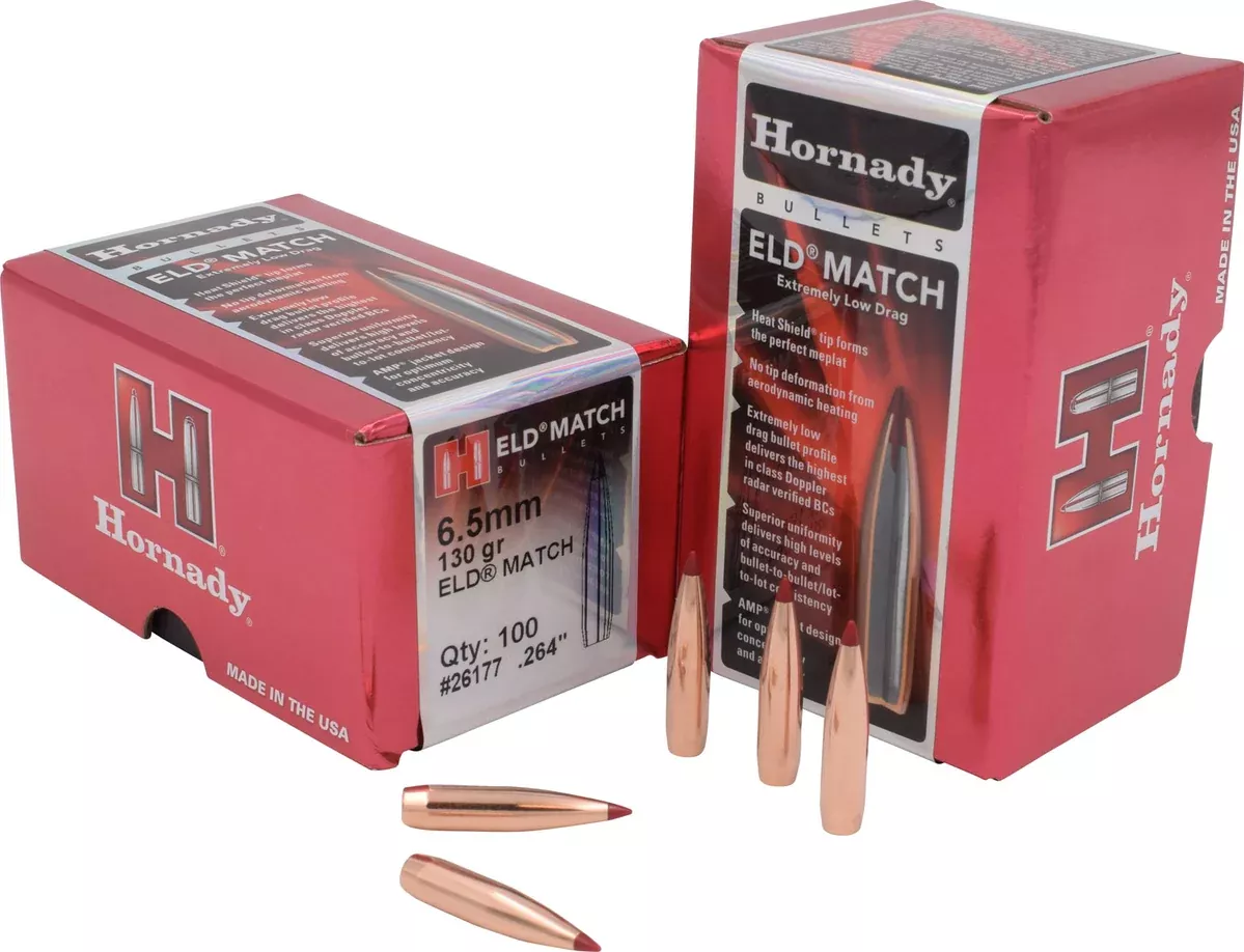 Hornady 26177 ELD Match6.5mm .264 130 gr Extremely Low Drag Match 100 Per Box/ 15 Case