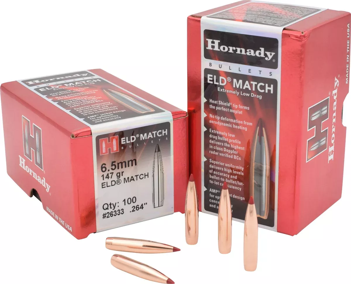 Hornady 26333 ELD Match6.5mm .264 147 gr Extremely Low Drag Match 100 Per Box/ 15 Case