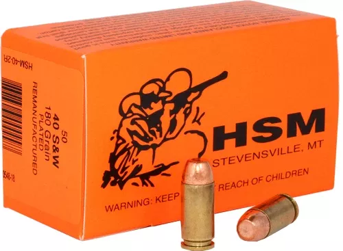 HSM Ammo .40 S&W 180gr Plated Lead RN Reman 50 Rounds - Box or Case