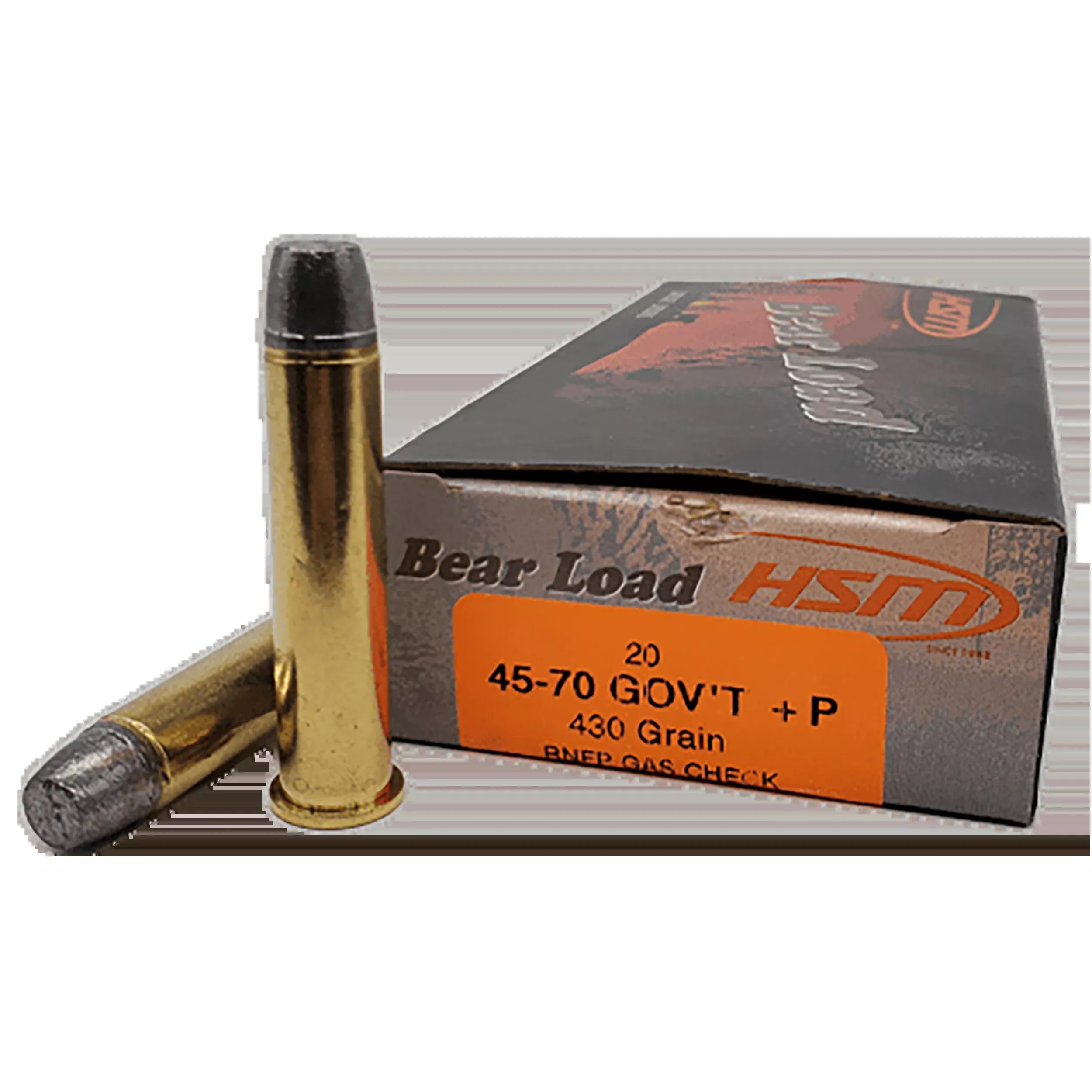 HSM Bear Load 45-70 Government +P 430gr Round Nose Flat Point Hunting Ammo, 20rd Box 457012N