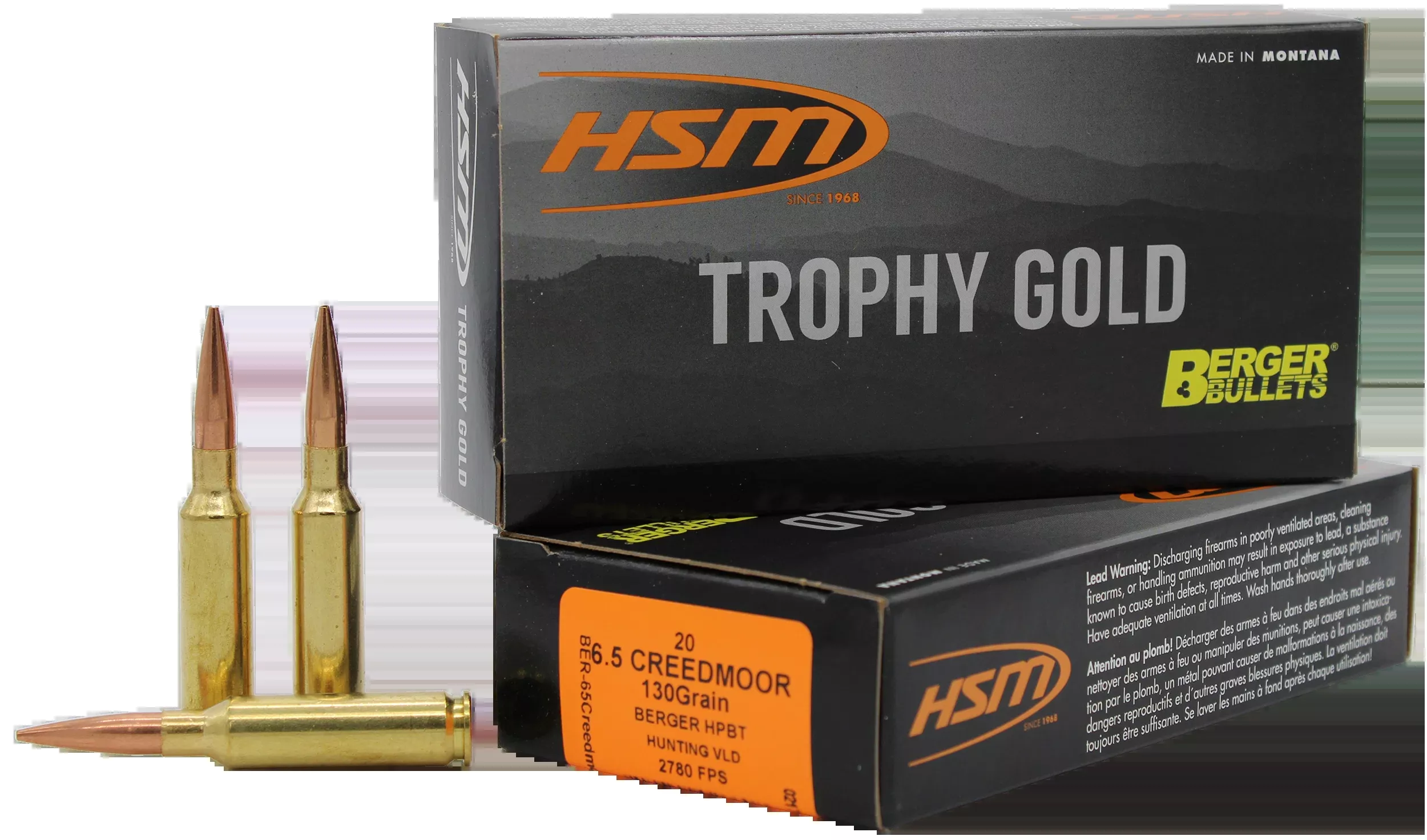 HSM Trophy Gold 6.5 Creedmoor 130gr Berger Hunting VLD Match 20 Rd - Box or Case