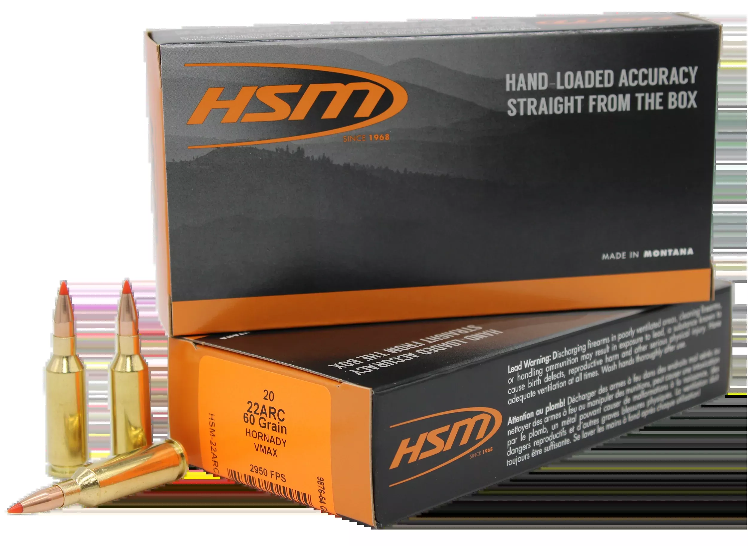 HSM Varmint 22 ARC 60gr V-MAX 20 Rd Rifle Ammo - Box or Case