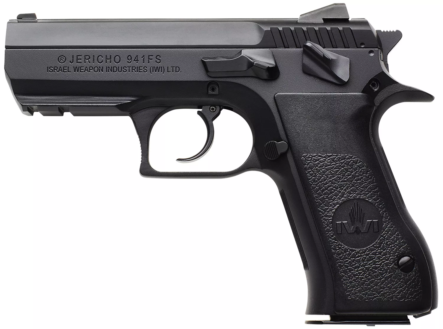 IWI US J941FS910ORP Jericho 941 Mid-Size Frame 9mm Luger 10+1 3.80″ Black Chrome Lined Steel Barrel, Black Serrated Steel Slide & Frame w/Beavertail & Picatinny Rail, Black Textured Grips
