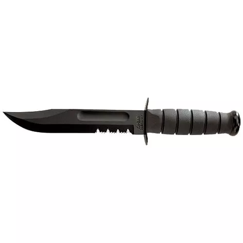 Ka-Bar 1212 Fighting/Utility7" Fixed Clip Point Part Serrated Black 1095 Cro-Van Blade Black Kraton G Handle