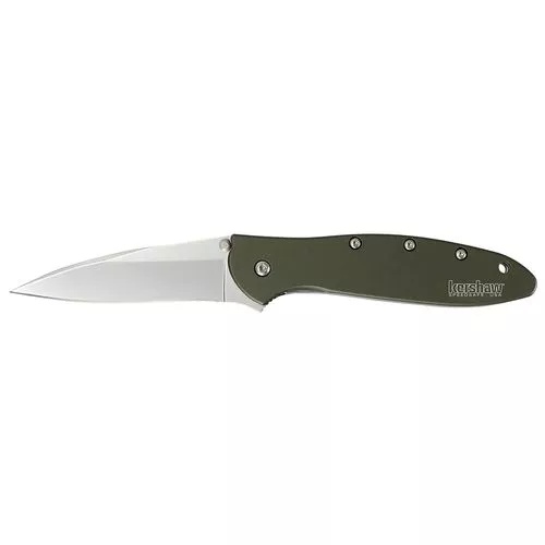 Kershaw 1660OL Leek3" Modified Drop Point Plain Bead Blasted 14C28N Sandvik Olive Drab Anodized Aluminum Handle Folding