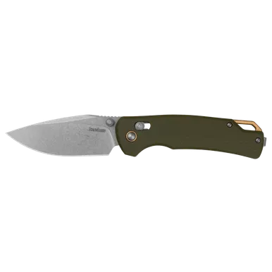 Kershaw 2058 Proximal DuraLock KVT Folding Knife - 3.15" D2 Stonewashed Drop Point Blade, Contoured Olive Green G10 Handles, Reversible Clip