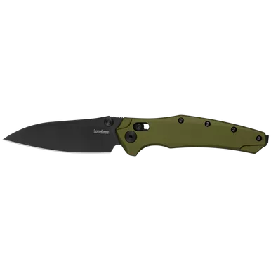 Kershaw 6777 Bareknuckle DuraLock USA-Made KVT Flipper Knife - 3.5" CPM-MagnaCut Black PVD Drop Point Blade, OD Green Aluminum Handles, Reversible Deep Carry Clip