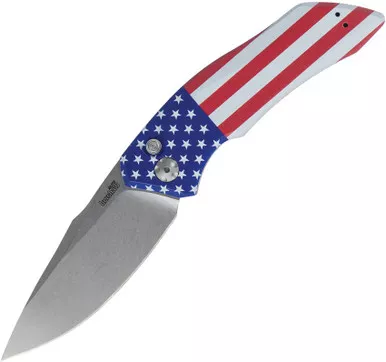 Kershaw Launch 1 USA Flag AUTO Folder - 3.4" CPM-Magnacut Stonewashed Plain Blade, USA Flag Anodized Aluminum Handles - 7100USA