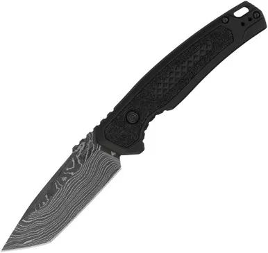 Kershaw Launch 16 Damascus Automatic Knife - Black Aluminum & Trac-Tec - 7105DAM