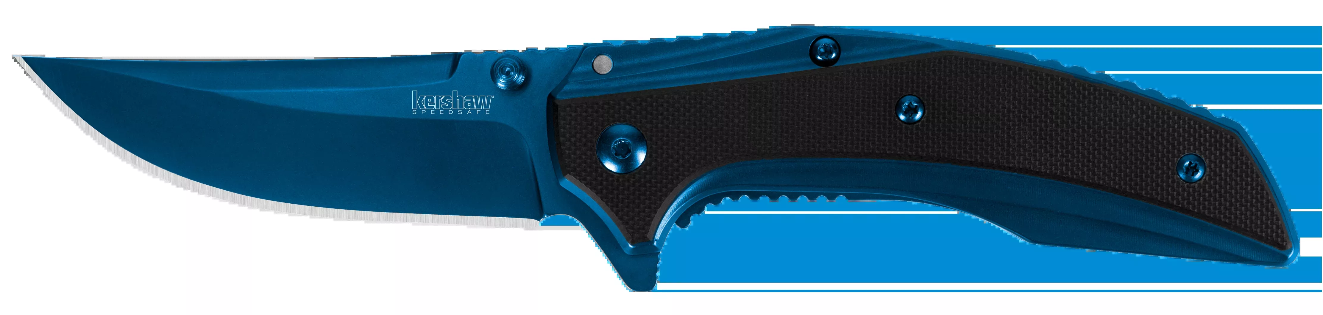 Kershaw Outright 8320 3" Folding Trailing Point Plain Blue PVD 8Cr13MoV - Black/Blue G10/SS Handle