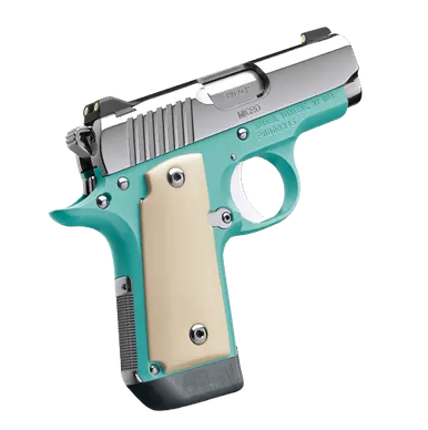 Kimber Micro Carry Be Air No Safety -Ivory Micarta Grip, 380 ACP, 7+1, Bel Air Blue Frame with Beavertail, Polished Stainless Steel Slide
