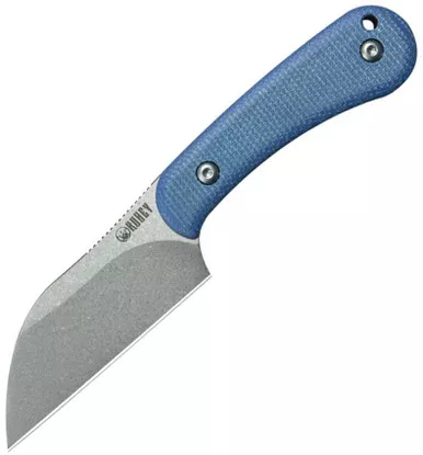 Kubey KU412C Rockhopper Fixed Blade Knife - 2.64" 14C28N Beadblast Wharncliffe Blade, Blue Micarta Handles, Kydex Sheath