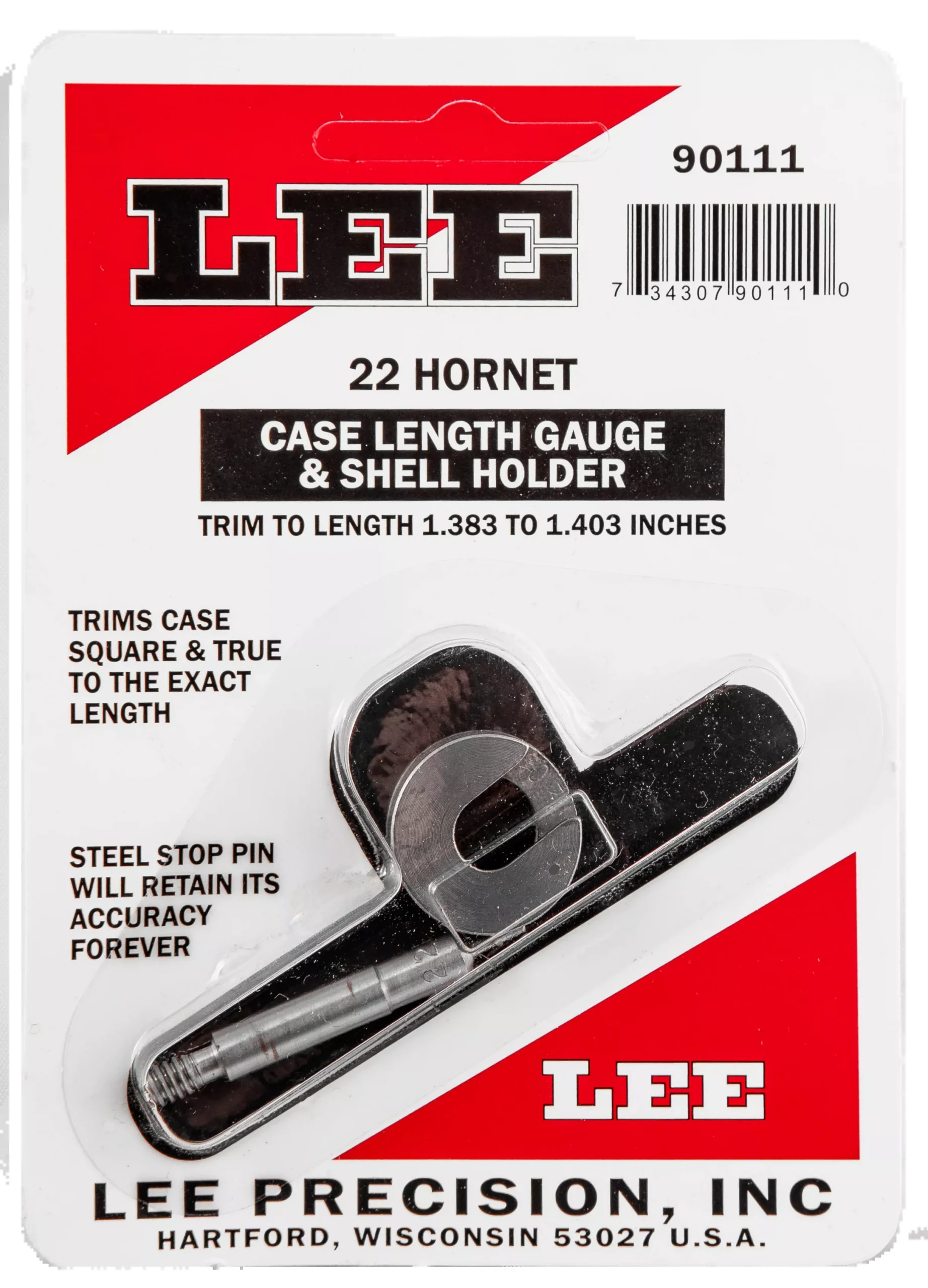 Lee .22 Hornet Case Length Gauge & Shell Holder, Steel Trim-to-Length Case Trimmer Tool 90111