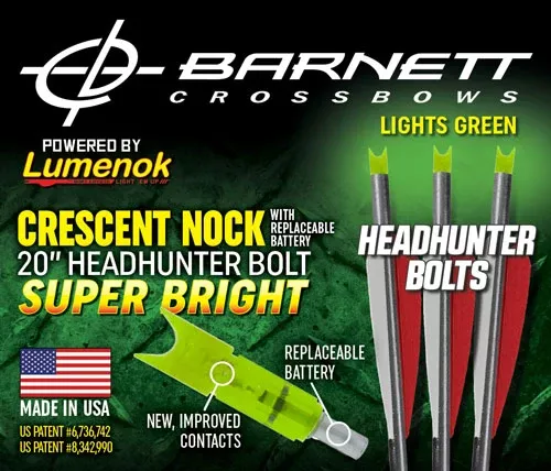 Lumenok Barnett Headhunter 20" Carbon Crossbow Bolt Green Crescent 3-Pack