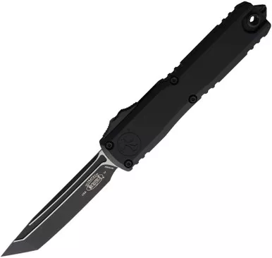 Microtech 11234-1T Ultratech Gen IV Standard Tactical OTF Knife - 3.55" M390MK Black Tanto Blade, Black Aluminum Handles