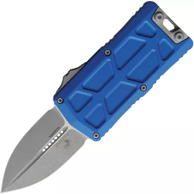 Microtech Exocet II OTF Auto Knife 2.375" M390MK Apocalyptic Dagger Blade Blue Handle Money Clip - 1157-10APBL