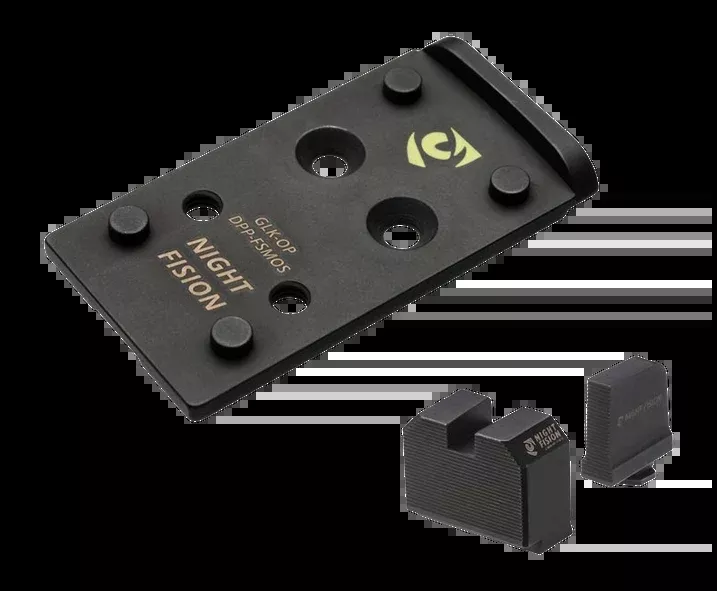 Night Fision Optic Adapter Plate + Backup Sights Combo - DeltaPoint Pro Footprint - Fits Glock Full Size MOS