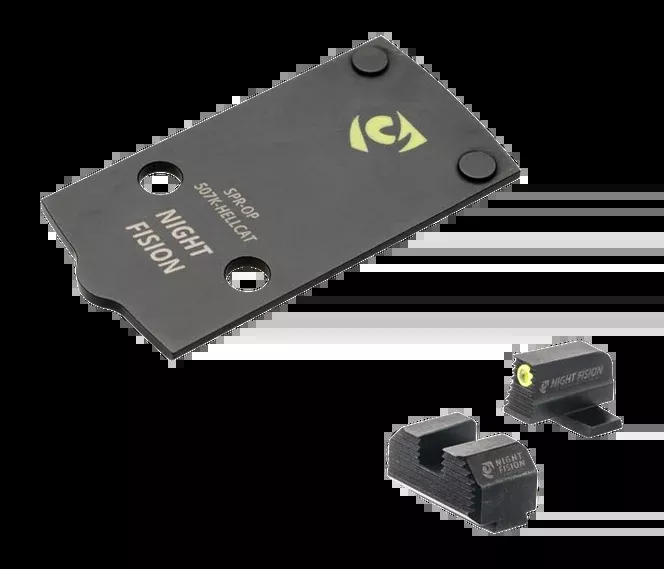 Night Fision SPR-OPBS-507K-HC Optic Plate + Backup Sight Combo - Fits Springfield Hellcat / Holosun 507K - Yellow Front