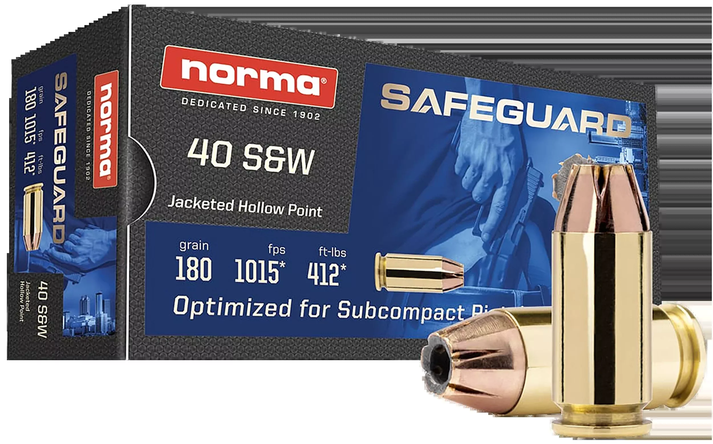 Norma Ammunition (ruag) Safeguard 40 S&W 180gr Jacketed Hollow Point 50/Box - Box or Case