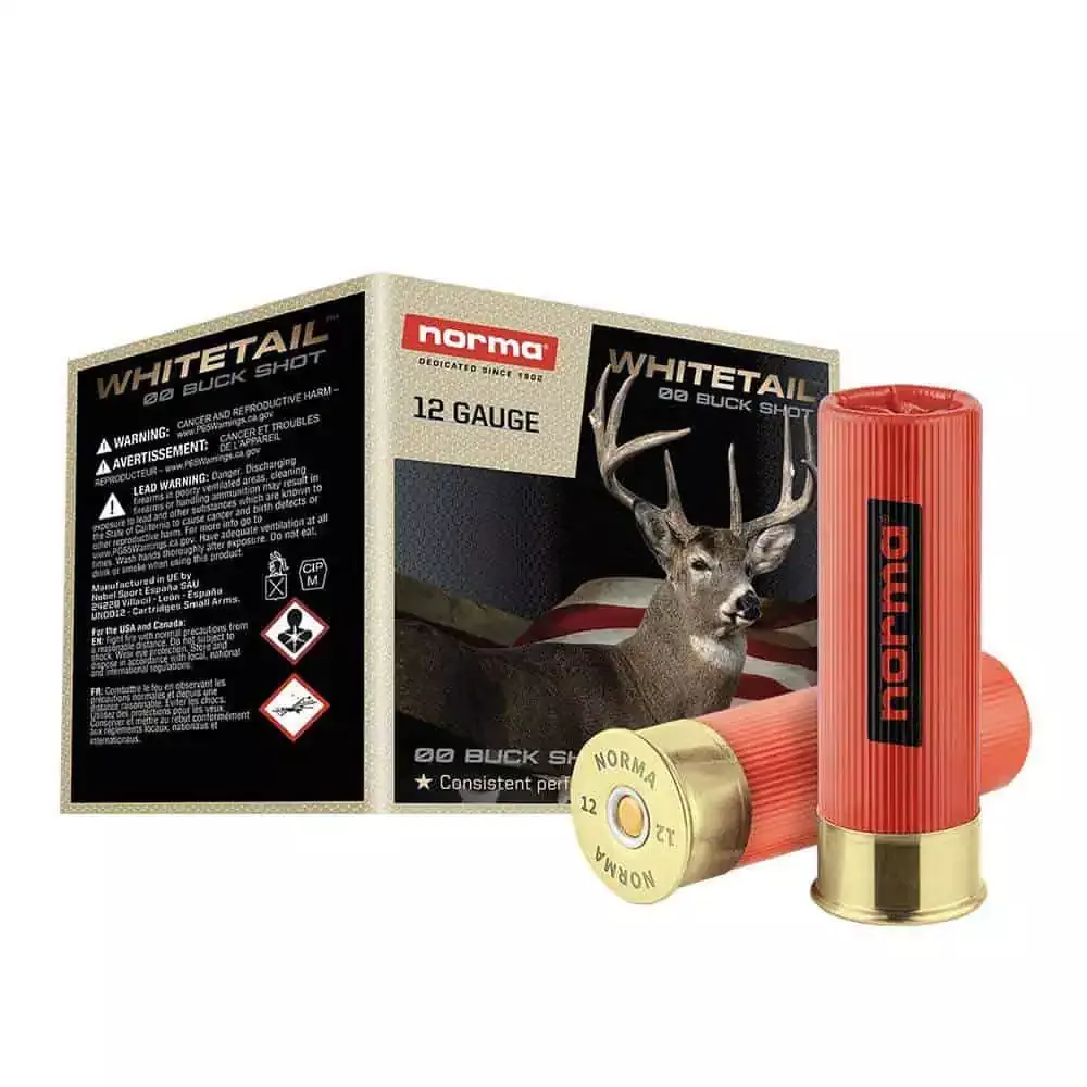 Norma WHITETAIL Shotshells 12ga 2-3/4″ 9 Pellet 1345 fps #00 25/ct