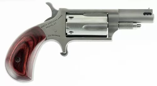 North American Arms 22MCP Mini-Revolver22 LR/22 WMR 5 Shot 1.63" Stainless Steel Ported Barrel & Frame, Stainless Cylinder, Rosewood Birdshead Grip, Exposed Hammer, Includes 22 LR Cylinder