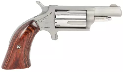 North American Arms 22MGBG Mini-RevolverSports South Exclusive 22 WMR 5 Shot 1.63" Stainless Steel Barrel, Frame & Cylinder, Wood Boot Grip, Exposed Hammer