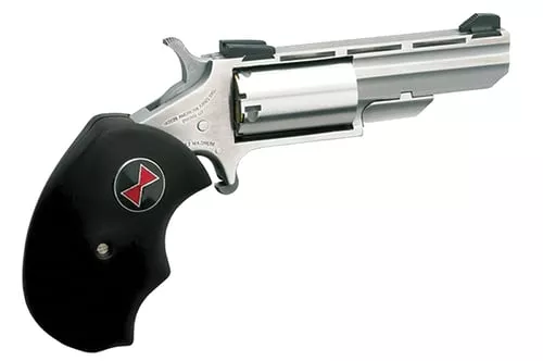 North American Arms BWM Black Widow22 WMR 5 Shot 2" Stainless Steel Vent Rib Barrel, Stainless Steel Frame, Stainless Cylinder, Black Finger Grooved Rubber Grip, Exposed Hammer