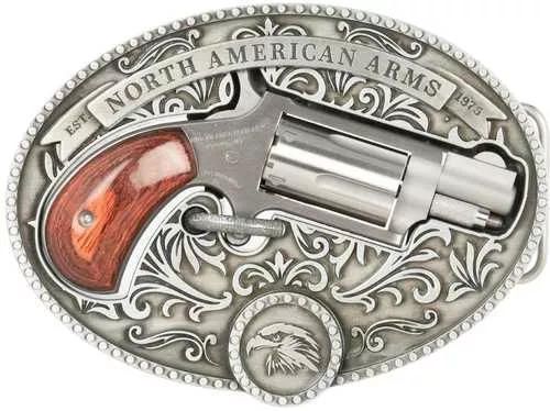 North American Arms Chuckwagon w/Belt Buckle 22 Mag 5rd Shot 1.13" Matte Stainless Steel Barrel, Stainless Cylinder & Frame, Rosewood Grip