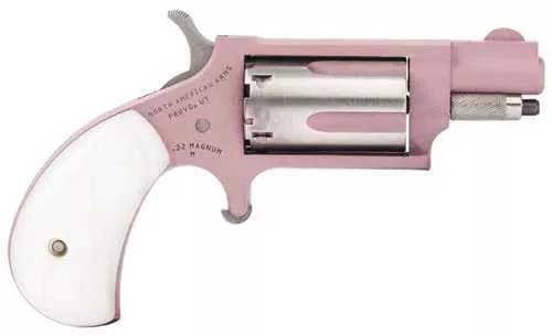 North American Arms Mini-Revolver 22 WMR 5 Shot 1.13" Rose Gold Cerakote Stainless Steel Barrel & Frame, Rose Gold/Stainless Cylinder, White Pearlite Grip, Stainless Exposed Hammer,