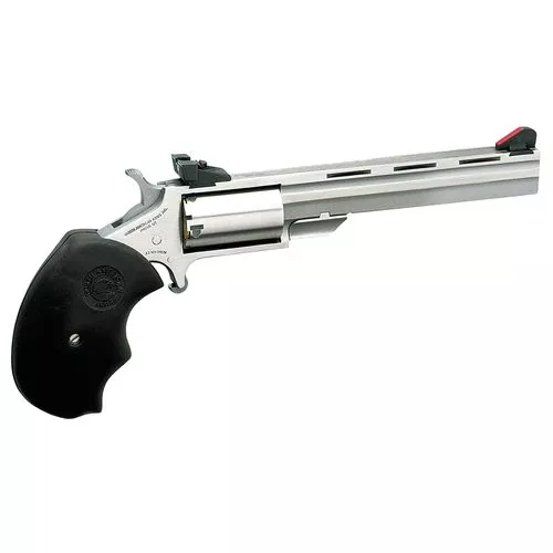 North American Arms MMTL Mini-Master *CA Compliant 22 LR 5rd 4" Overall Stainless Steel with Black Oversized Rubber Grip & Adj Sights