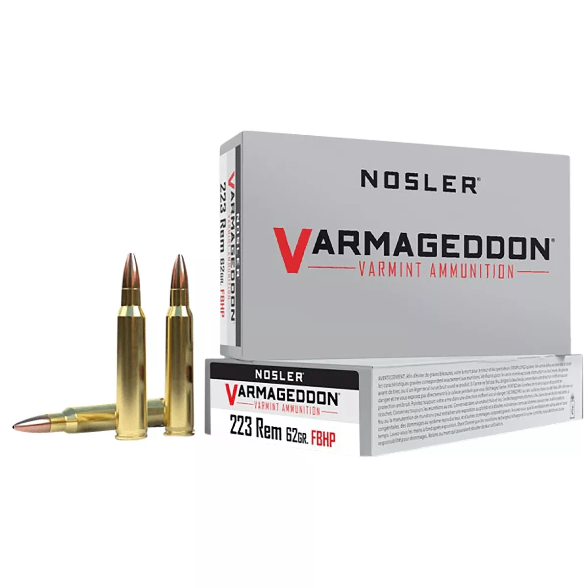 Nosler 40223 Varmageddon223 Rem 62 gr Flat Base Hollow Point (FBHP) 20 Bx/ 10 Cs