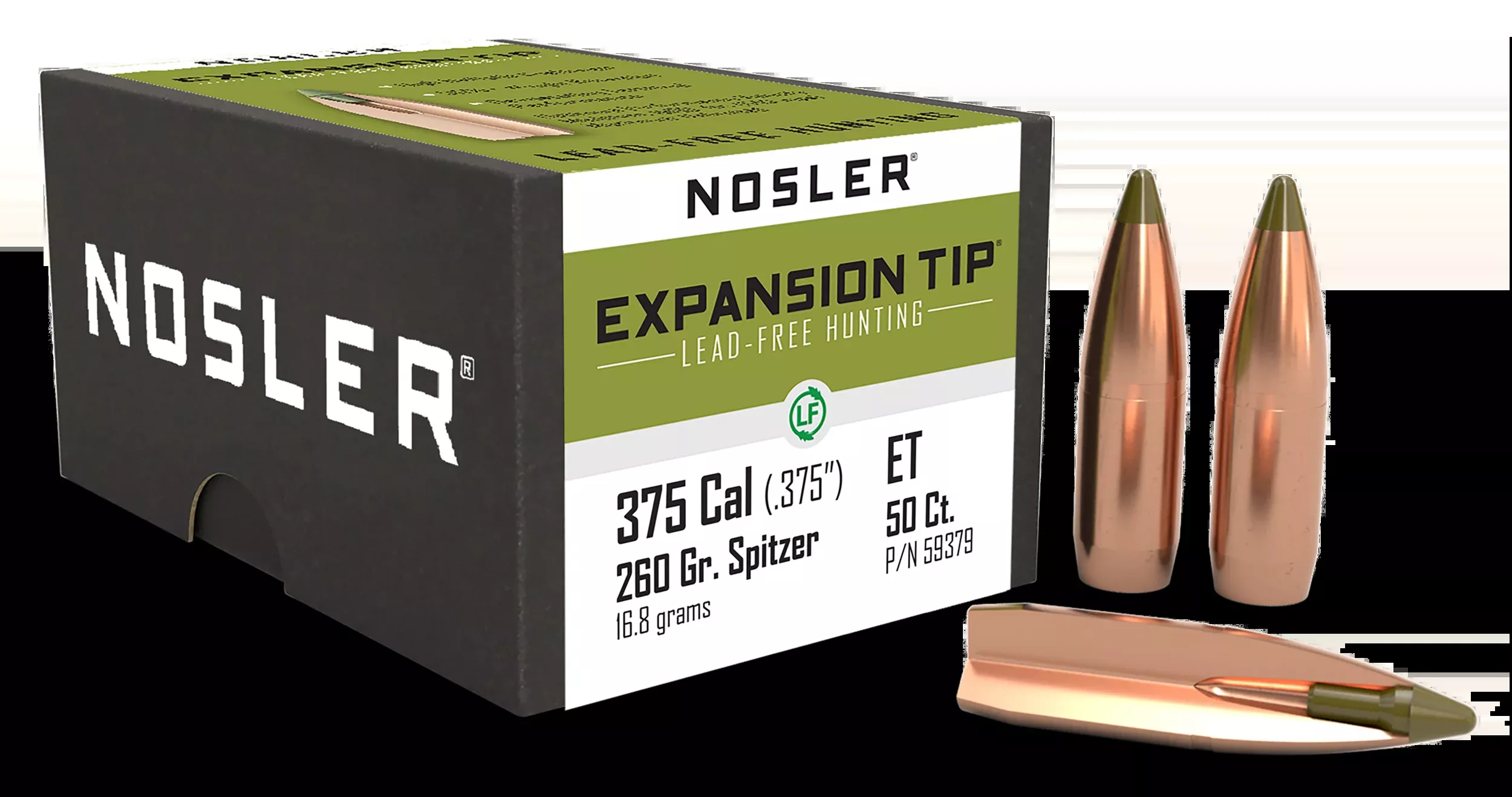 Nosler E-Tip .375 260gr Spitzer Boat Tail Lead Free Reloading Bullets - 50/Box
