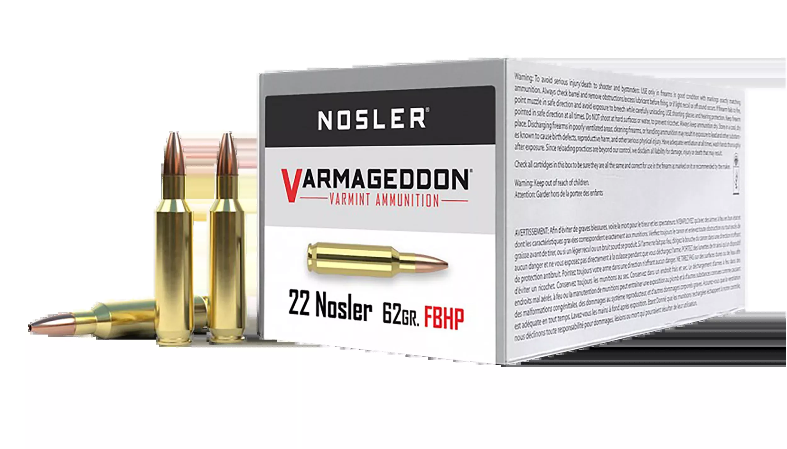 Nosler Varmageddon 22 Nosler 62gr Flat Base Hollow Point 50-Rd/Box - Box or Case