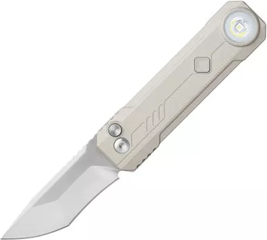 OKNIFE LK Folding Pocket Knife with Flashlight LK MAO DESERT WHITE - 2.48" Blade, Bohler M390 Steel, MAO Desert White Aluminum Handle