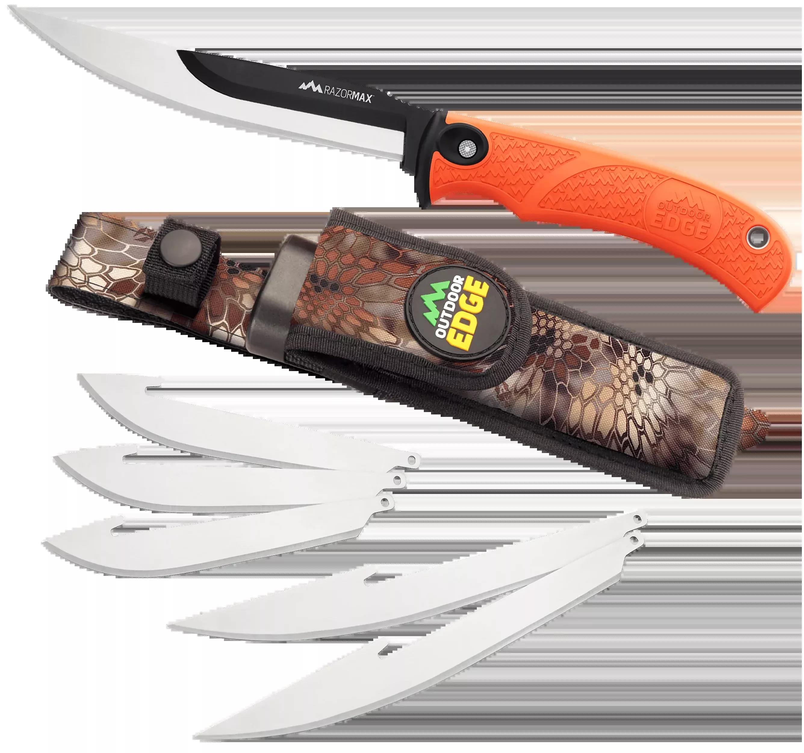 Outdoor Edge RazorMax 3.50"/5" Folding 6-Blade Game Processing Knife - 420J2 SS Blaze Orange TPR