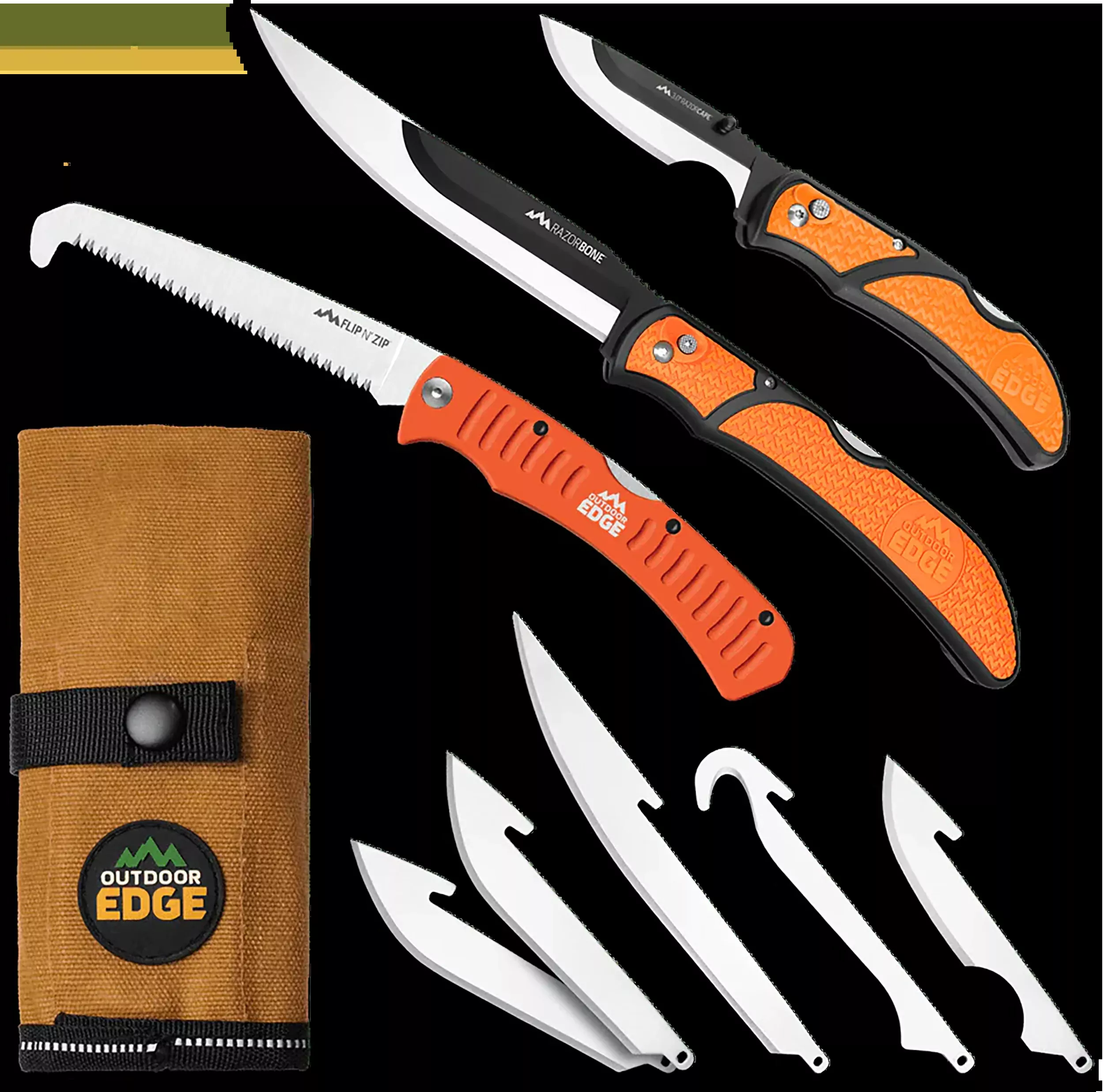 Outdoor Edge RGP-1 RazorGuide Pak 8-Piece 420J2 SS Blaze Orange Textured Handle Hunting Kit